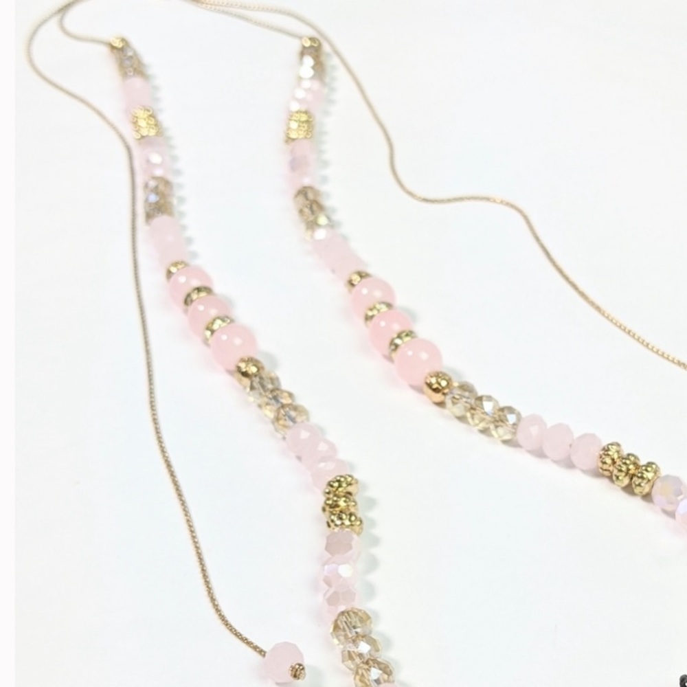 WHBM PINK BEAD LONG FRIENDSHIP SLIDE NECKLACE